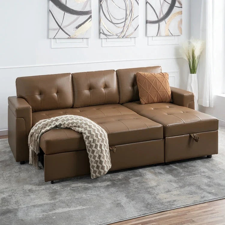 Divano sezionale reversibile con letto estraibile, chaise longue con contenitore nascosto, gambe durevoli,