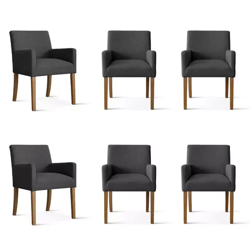Lot de 6 chaises de salle à manger capitonnées avec accoudoirs, fauteuils modernes en lin avec pieds en bois, chaises d'appoint pour salle à manger, salon – Panipeachy