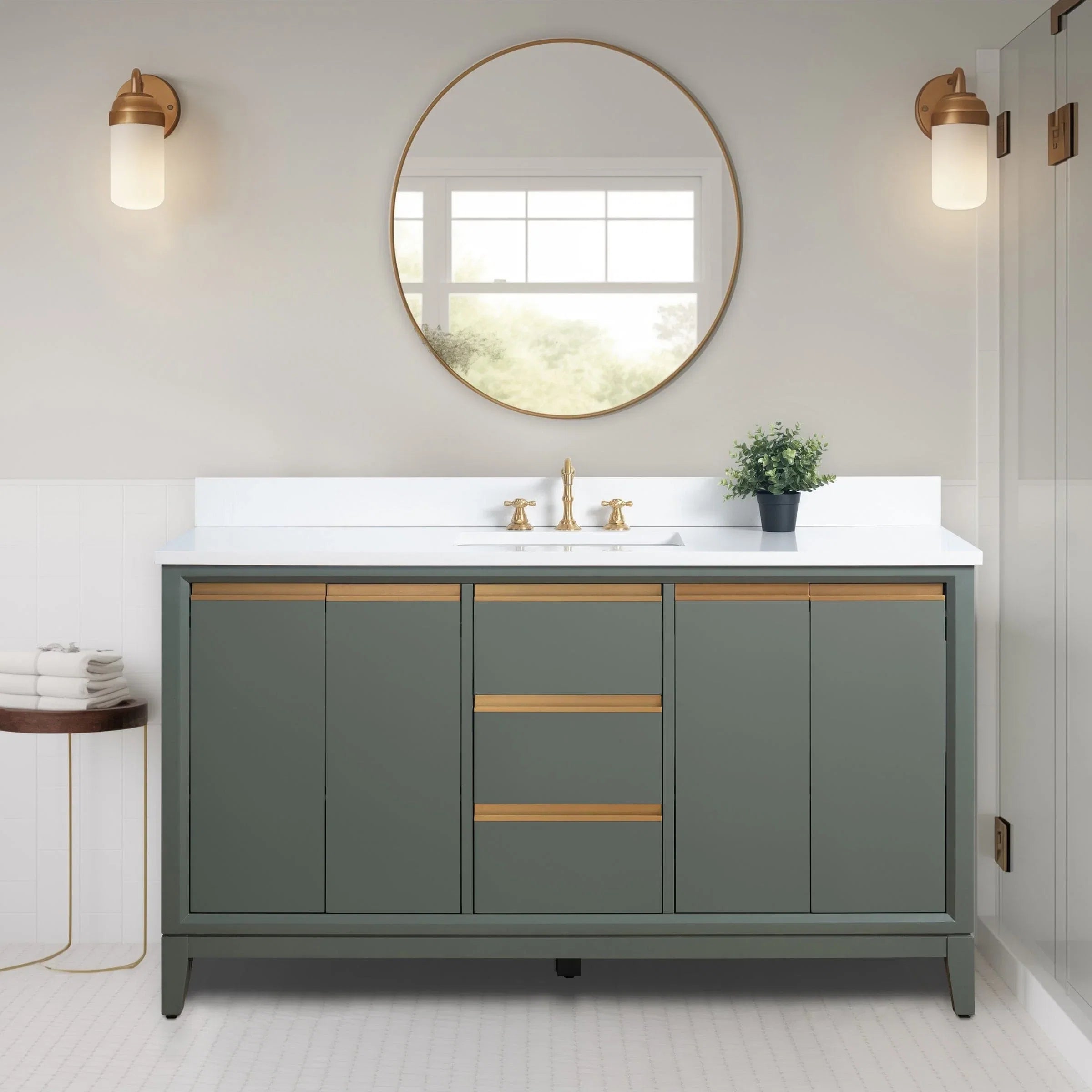 Meuble-lavabo Vanity Art avec évier en céramique et dessus en marbre reconstitué