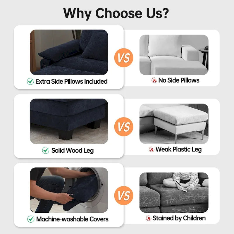 Divano Sezionale Modulare, Comodo Divano Sezionale Cloud con Pouf, Divano Letto a Seduta Profonda per Soggiorno
