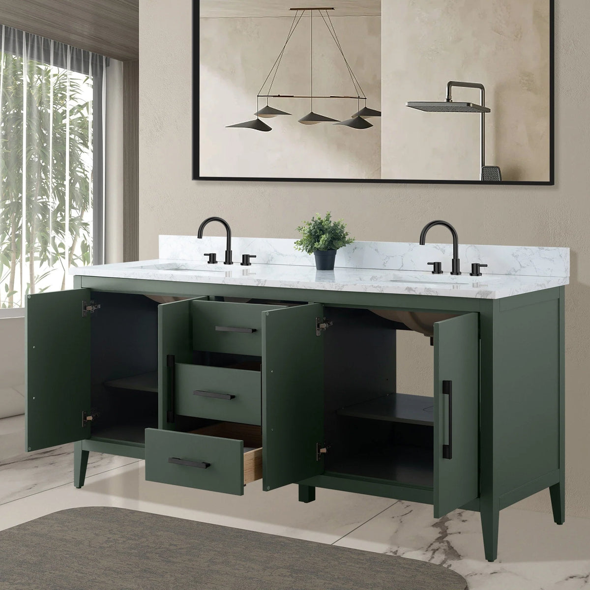 Mobile lavabo doppio Vanity Art 72 per bagno con piano in marmo composito