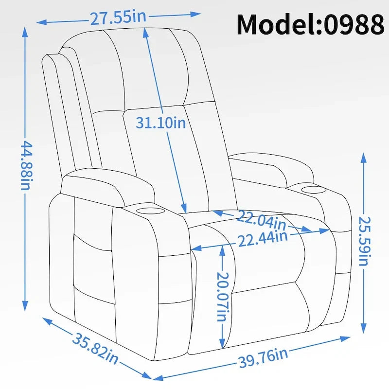 Poltrona reclinabile Power Lift, poltrona massaggiante moderna a motore singolo con riscaldamento lombare, porta di ricarica USB, portabicchieri
