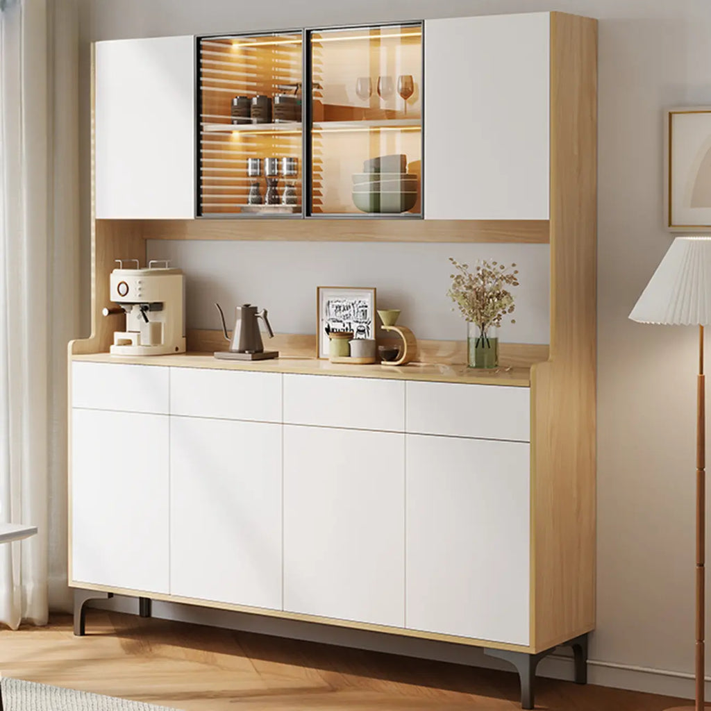 Credenza grande in legno e vetro con alzata superiore