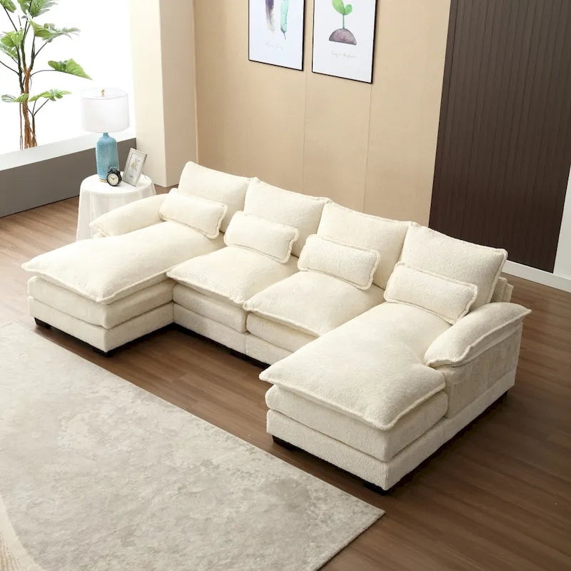 Divano componibile Cloud per soggiorno, divano a U moderno in ciniglia/bouclé, comodo divano letto modulare con doppia chaise longue