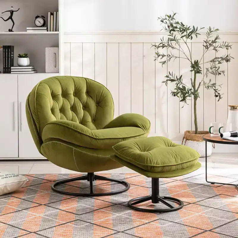Poltrona Svedese Okak con Pouf, Poltrona Moderna Senza Braccioli Stile Mid-Century per Soggiorno, Morbida e Confortevole per Guardare la TV, Giocare