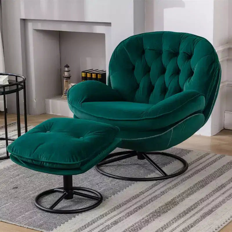 Poltrona Svedese Okak con Pouf, Poltrona Moderna Senza Braccioli Stile Mid-Century per Soggiorno, Morbida e Confortevole per Guardare la TV, Giocare