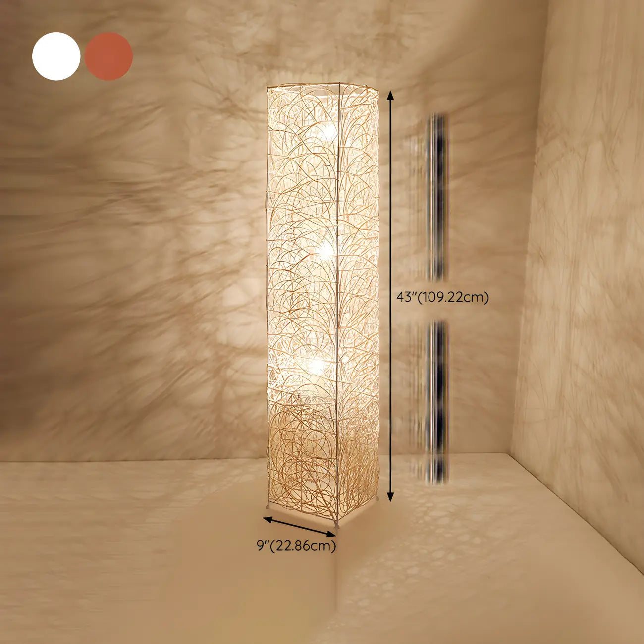 Lampada da terra in rattan LED a colonna con spina per soggiorno