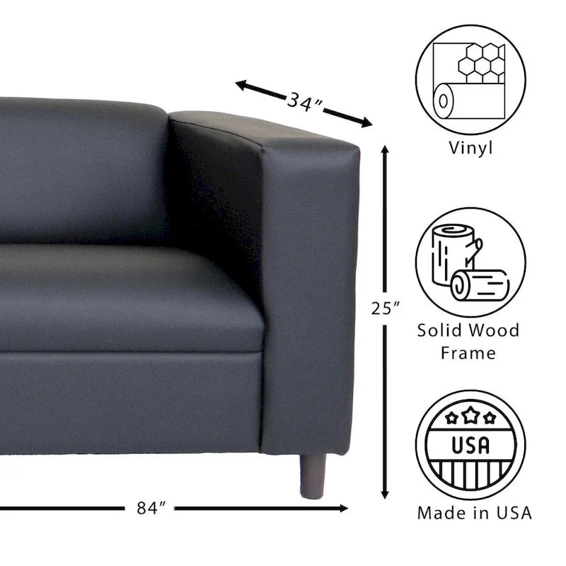 Divano a 3 posti in stile Mid-Century Modern, similpelle, struttura in legno massello, imbottito