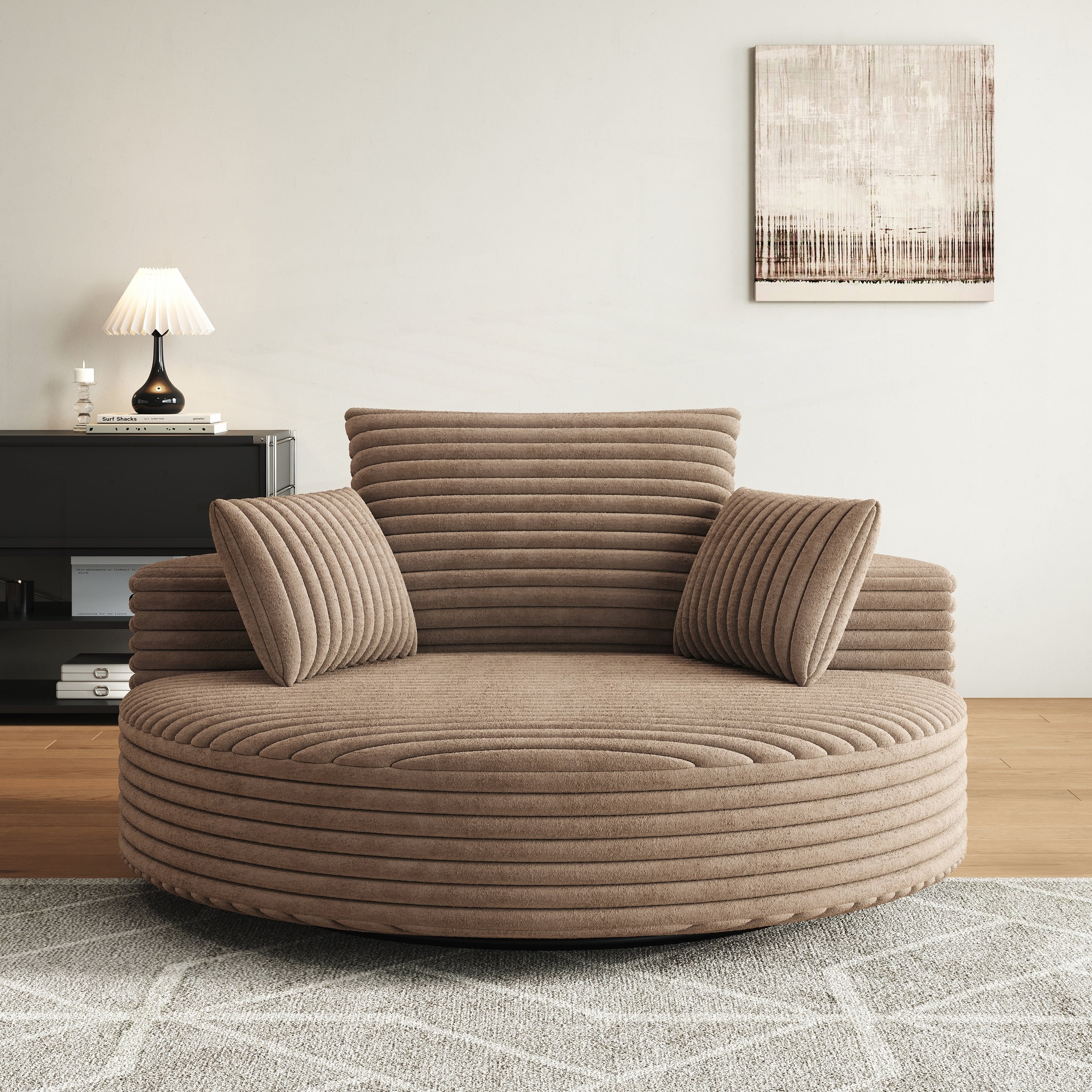 Fauteuil pivotant simple en velours côtelé et chenille avec rembourrage en mousse