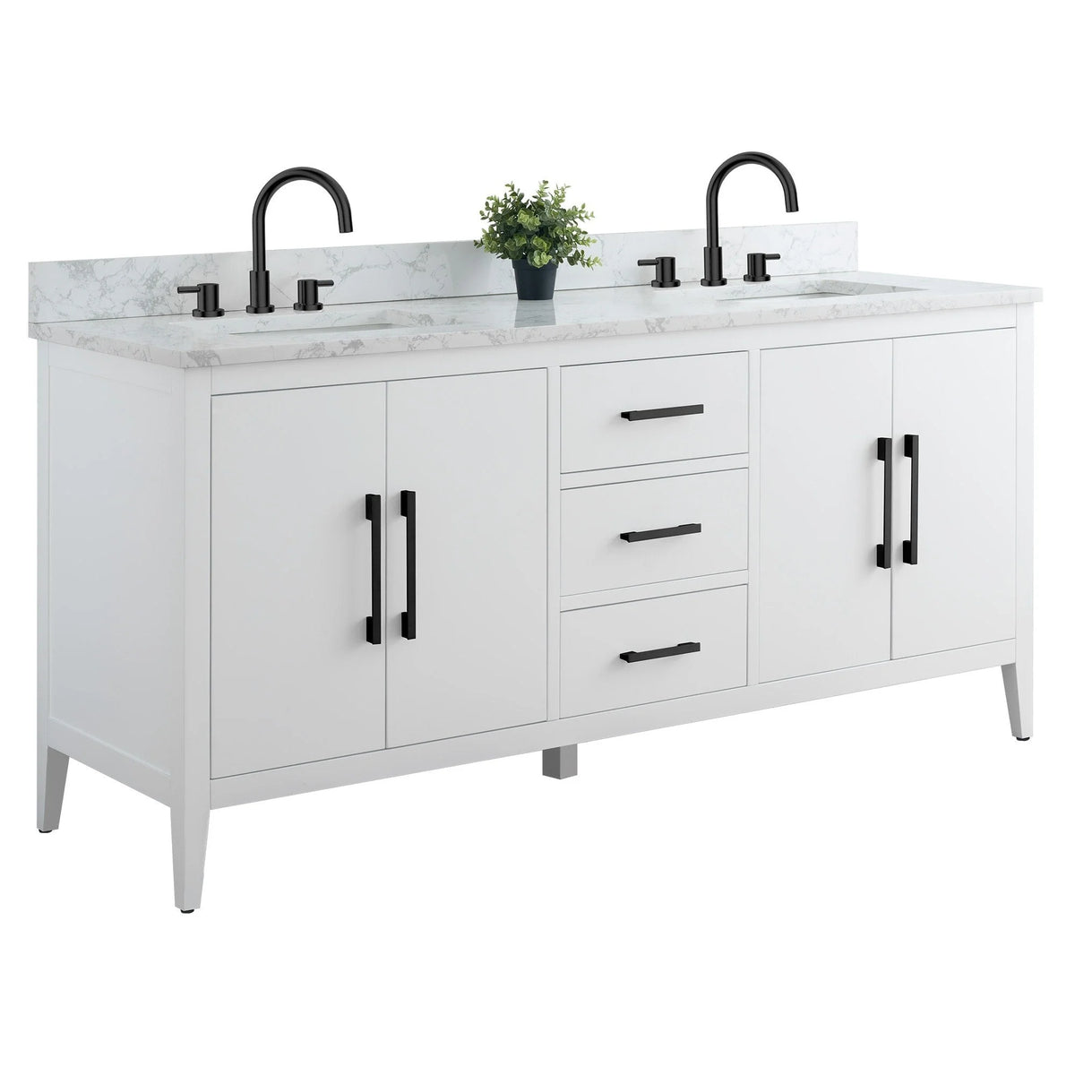 Mobile lavabo doppio Vanity Art 72 per bagno con piano in marmo composito