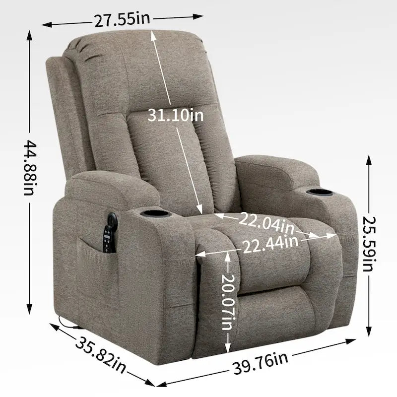 Poltrona reclinabile Power Lift, poltrona massaggiante moderna a motore singolo con riscaldamento lombare, porta di ricarica USB, portabicchieri
