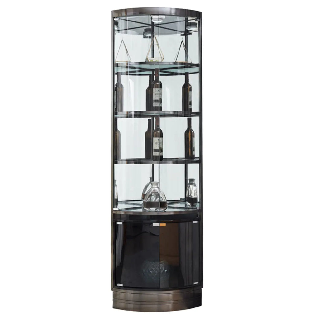 Mobile Bar Angolare con Scaffali Multipli in Vetro e Metallo per Esposizione