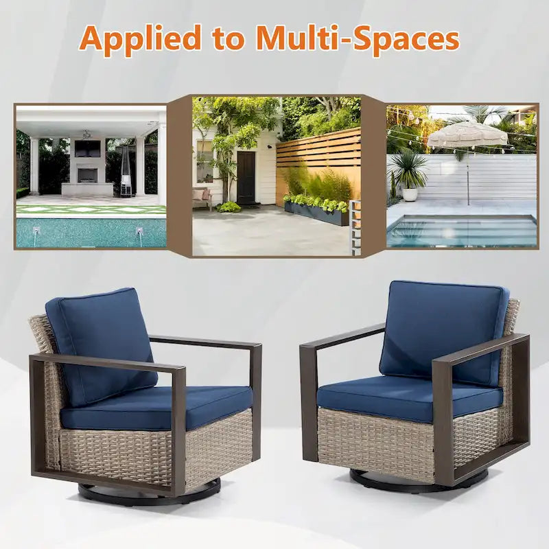 Cozywor Set 2 Sedie a Dondolo da Esterno in Rattan per Patio con Telaio in Metallo e Cuscini