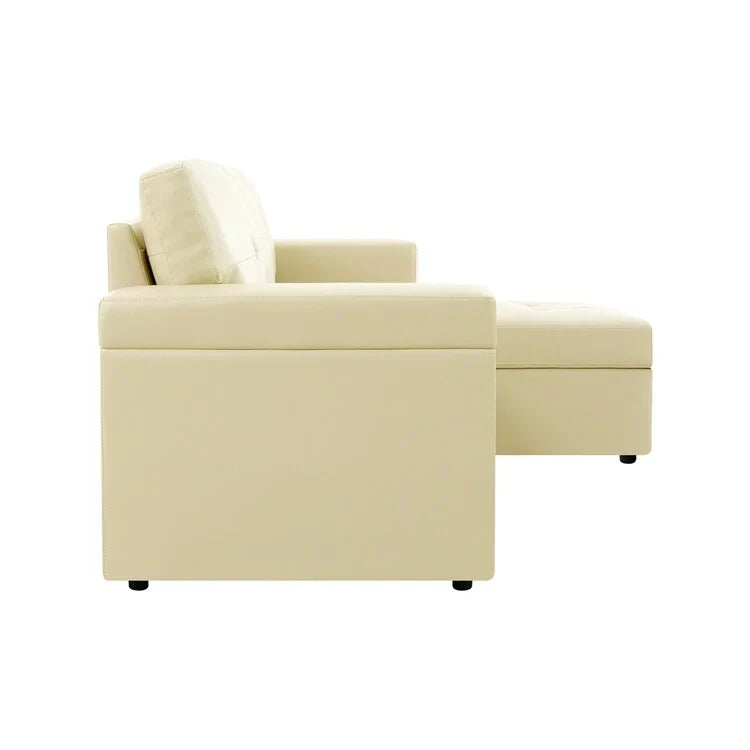 Divano componibile convertibile reversibile con letto estraibile, chaise longue con contenitore nascosto e gambe durevoli