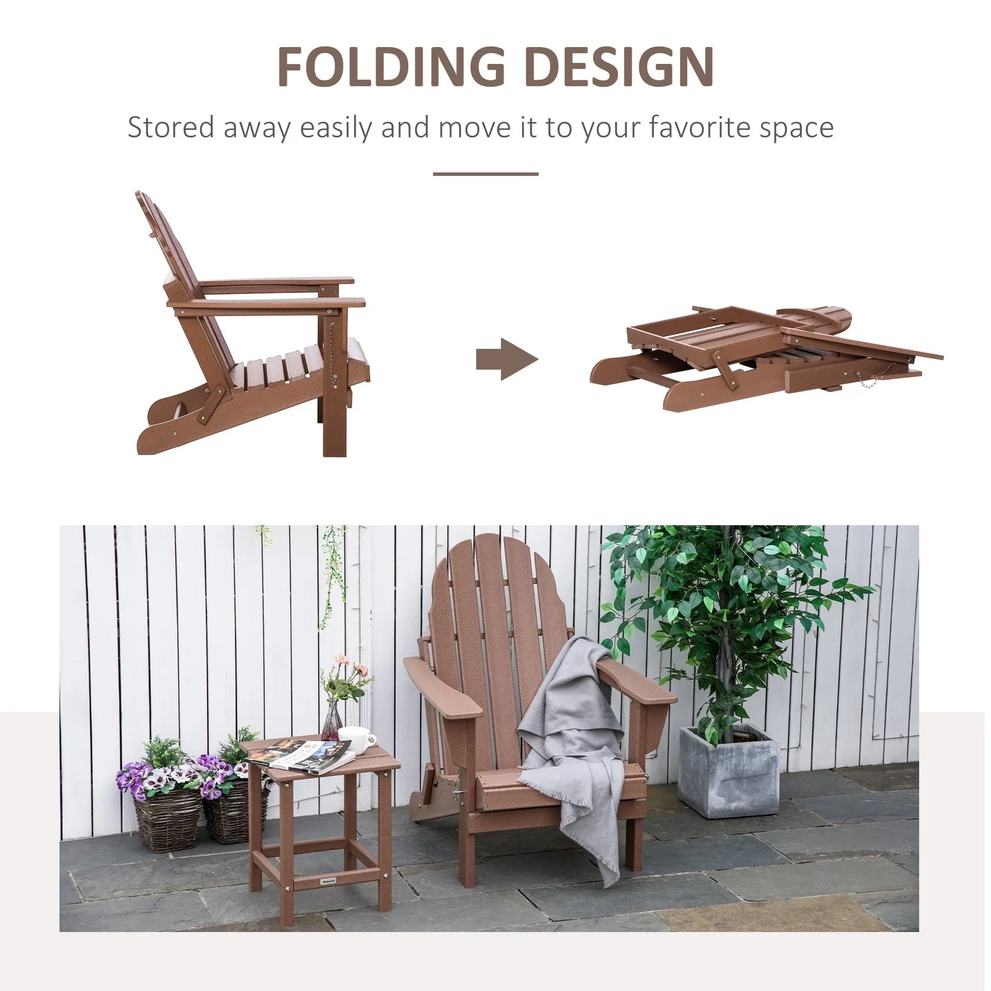 Sedia Adirondack pieghevole, sedie a sdraio in plastica HDPE per esterni per tutte le stagioni, per patio, terrazza e arredi da giardino