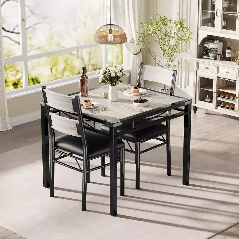 Set tavolo da pranzo per 4, con 4 sedie imbottite, set da 5 pezzi tavolo da cucina e sala da pranzo in legno con protezione angolare per cucina, appartamento, piccoli spazi