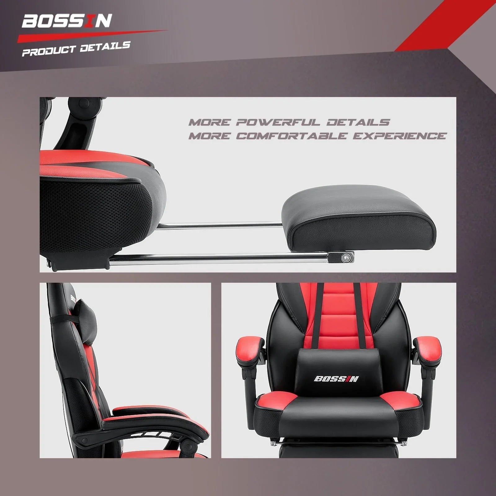 Sedia da gaming BOSSIN Racing Style, sedia da gamer per persone robuste fino a 136 kg, sedia da computer con schienale alto