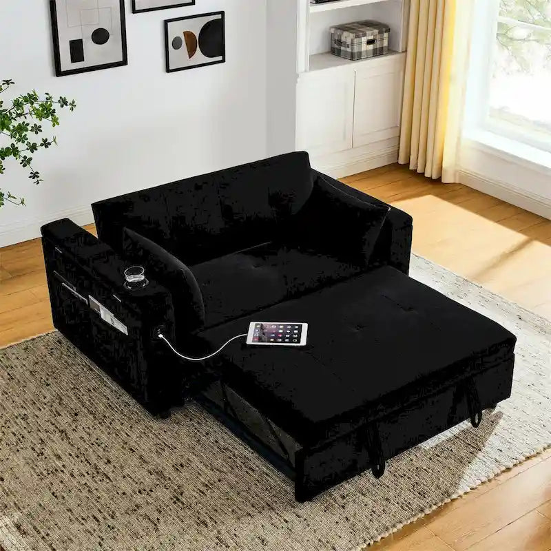 Divano Letto Estraibile con Schienale Regolabile e Porta USB