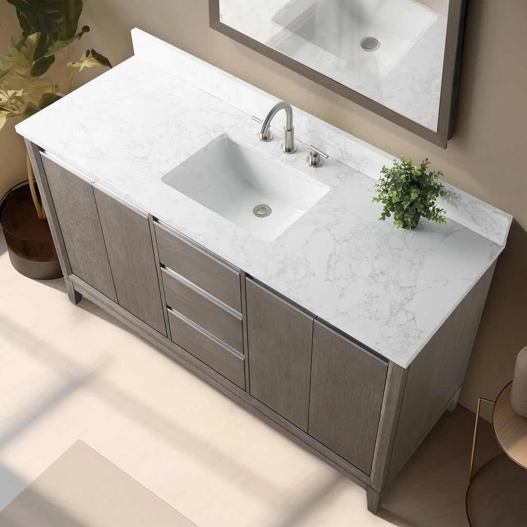 Mobile da Bagno Vanity Art con Lavabo in Ceramica e Top in Marmo Ricomposto