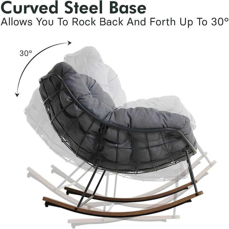 Sedia a dondolo gigante da patio, sedia a forma di uovo per interni ed esterni, in stile libero, con cuscino, poltrona moderna per giardino, cortile