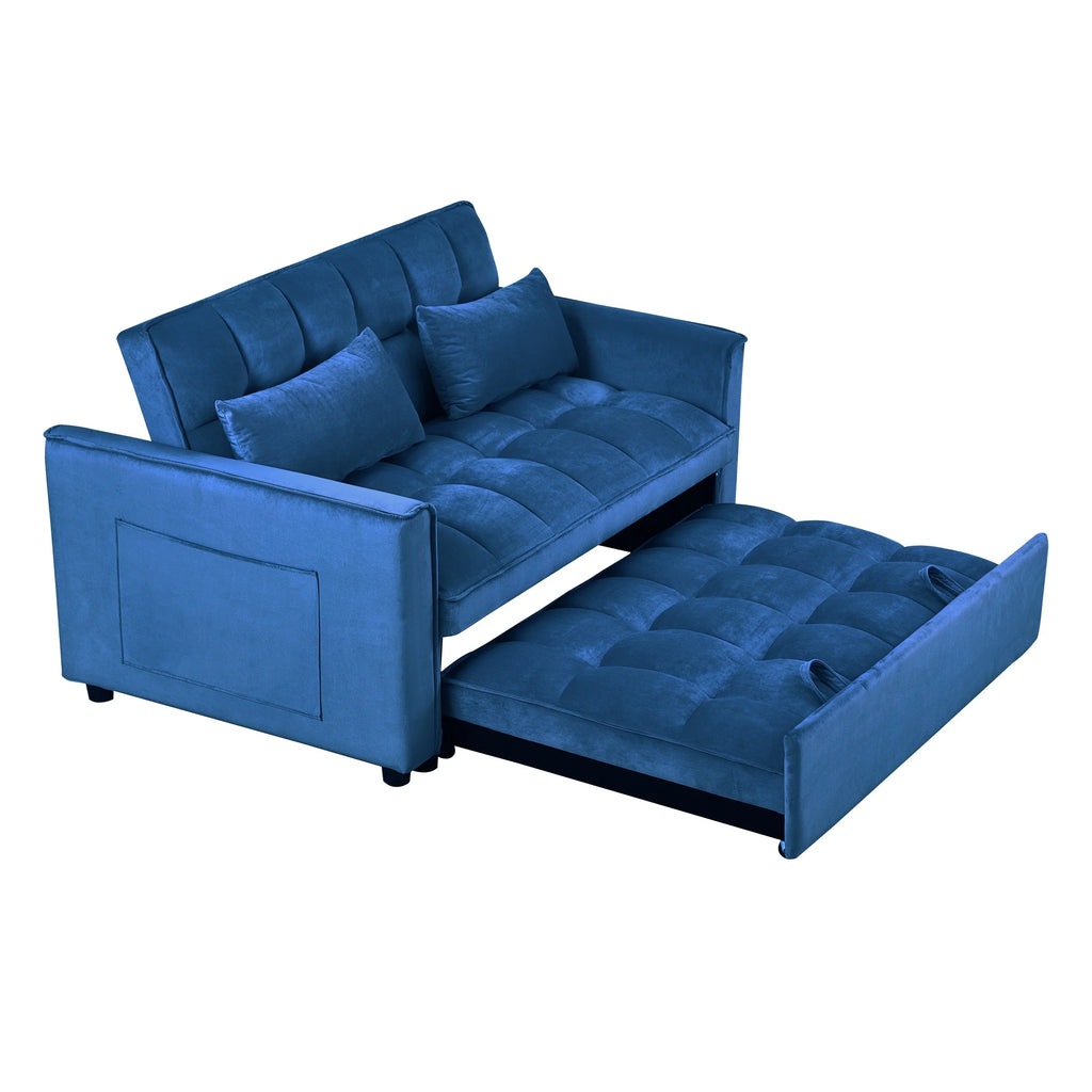 Moderno divano letto estraibile, divano letto 3-in-1 con schienale regolabile, divanetto in velluto, cuscini e tasche laterali