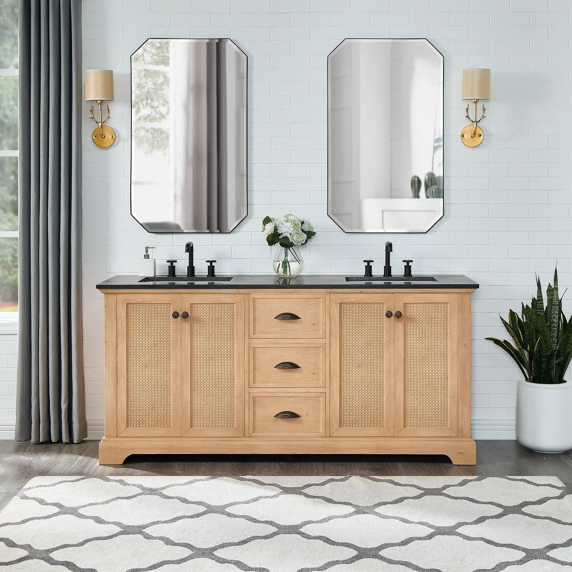 Mobile bagno Hervas con top in marmo naturale senza specchio
