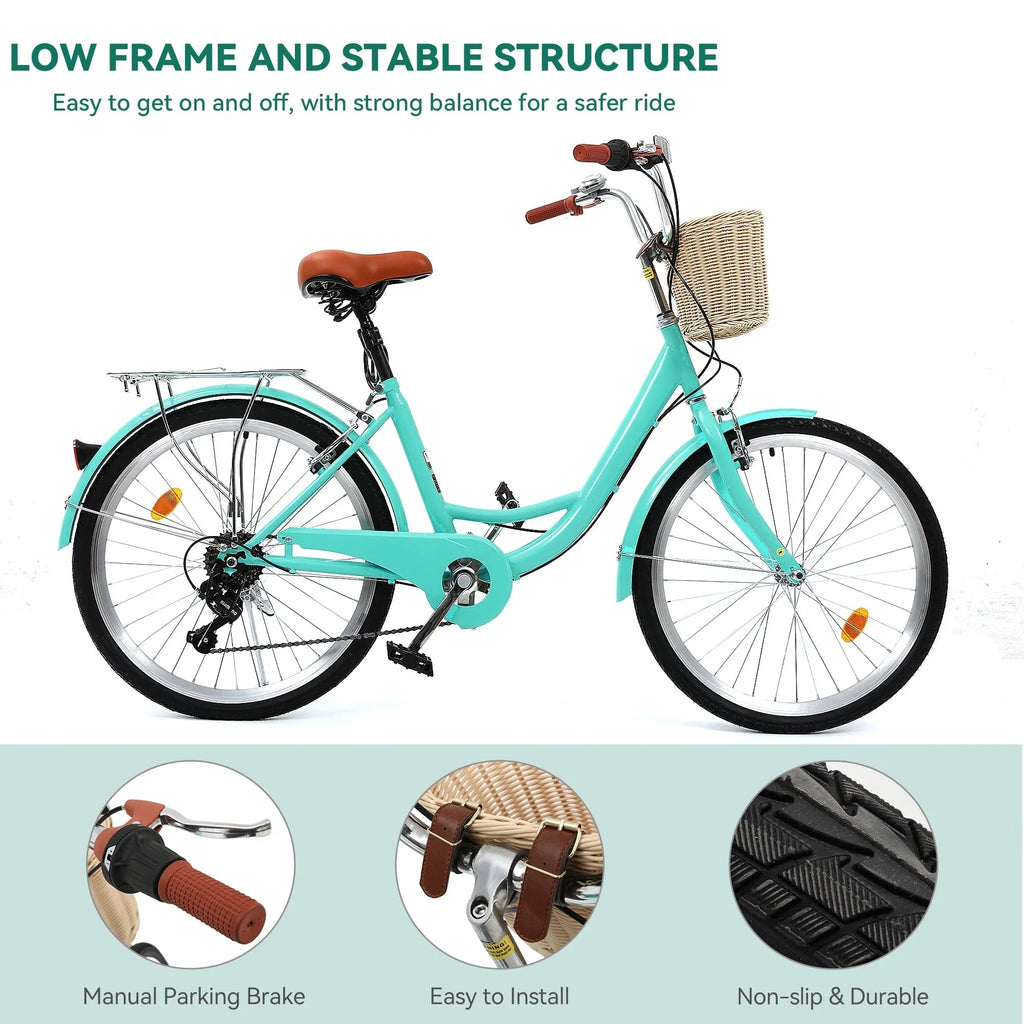 Moasis24/26 Bicicletta Cruiser a 7 velocità Regolabile con Telaio Ribassato, per Pendolari