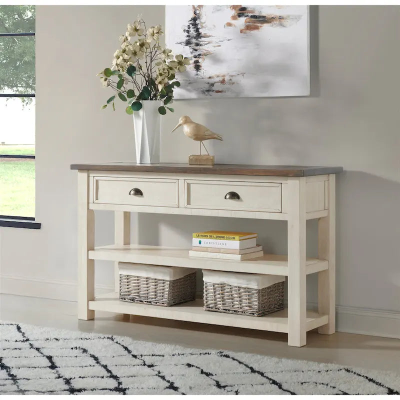 The Gray Barn Downington Consolle da Divano in Legno Massello a 2 Cassetti