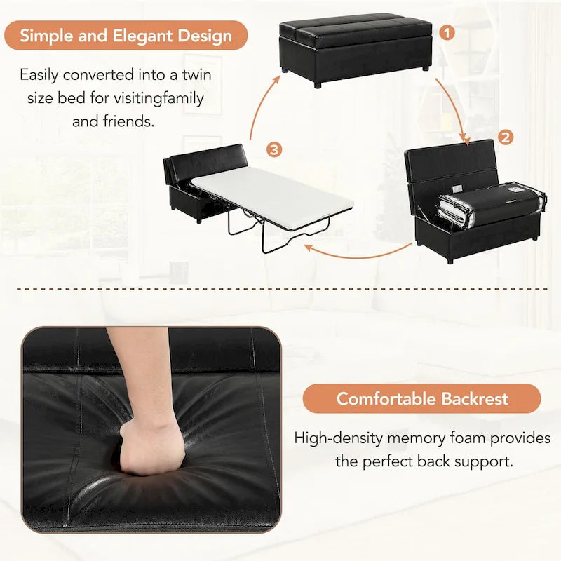 Divano letto pieghevole estraibile a forma di pouf singolo con materasso, letto per gli ospiti convertibile, divano letto rivestito in PU