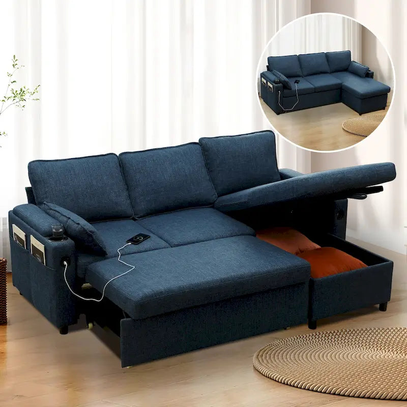 Divano letto a L da 80", Divano letto a scomparsa, Divano letto convertibile con penisola reversibile