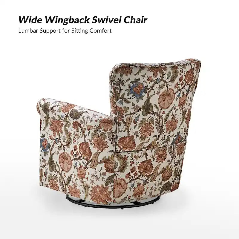 Poltrona girevole a dondolo Georg Comfortable Floral Fabric con braccioli arrotolati di HULALA HOME