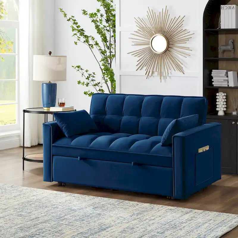 Divano Letto Estraibile 4-in-1 - Divanetto in Velluto - Divano Letto Convertibile con Schienale Reclinabile, 2 Tasche Laterali