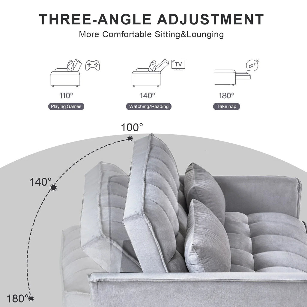 Moderno divano letto estraibile, divano letto 3-in-1 con schienale regolabile, divanetto in velluto, cuscini e tasche laterali