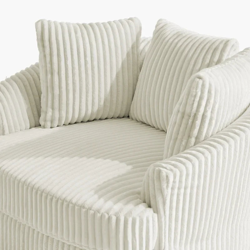 Set di 2 Poltrone Girevoli a Barilotto Oversize da 43" in Velluto a Coste Felpato con Cuscini