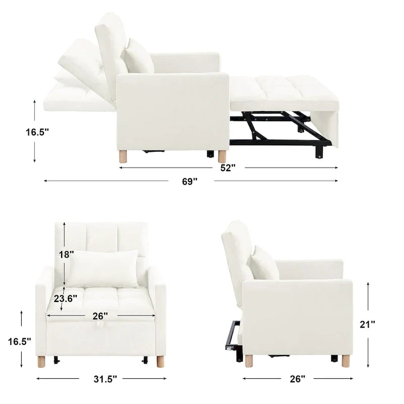 Divano letto 3 in 1 convertibile, poltrona e lettino, nero