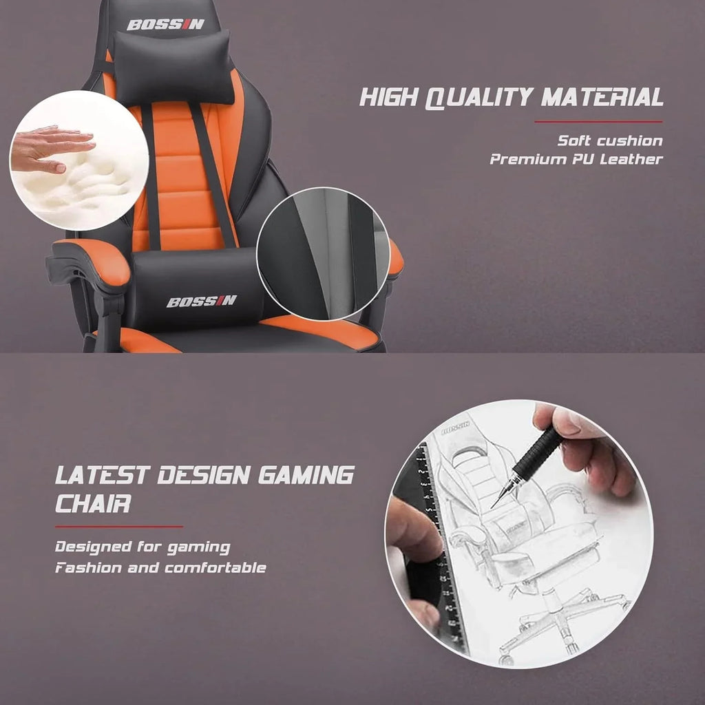 Sedia da gaming BOSSIN Racing Style, sedia da gamer per persone robuste fino a 136 kg, sedia da computer con schienale alto