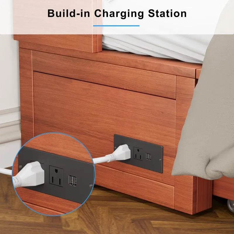 Letto a scomparsa con materasso pieghevole, letto a cubo moderno con cassetto portaoggetti e stazione di ricarica USB