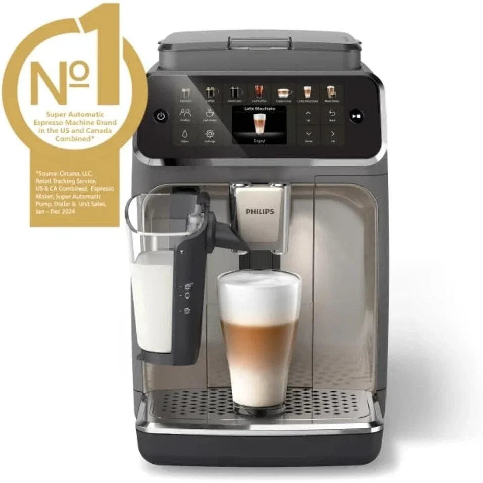 Macchina da Caffè Espresso Premium, 12 Bevande Calde/Fredde, Sistema LatteGo, Macinacaffè in Ceramica, Cromo Nero
