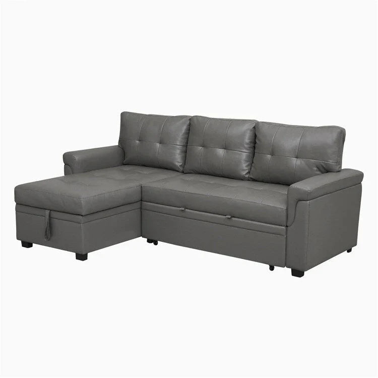 Divano componibile convertibile reversibile con letto estraibile, chaise longue con contenitore nascosto e gambe durevoli