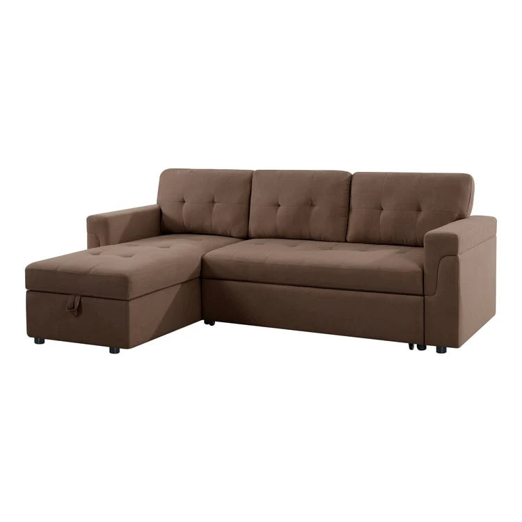 Divano sezionale reversibile con letto estraibile, chaise longue con contenitore nascosto, gambe durevoli,