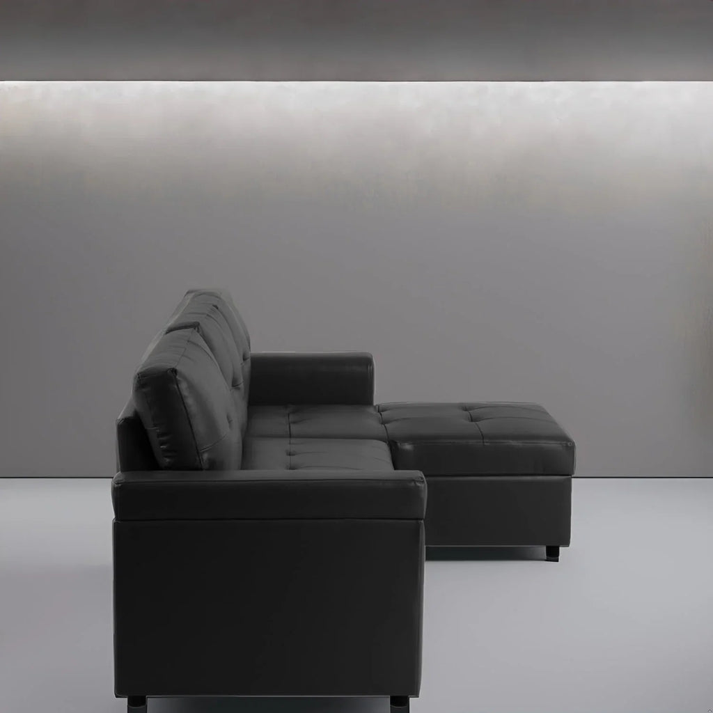 Divano sezionale reversibile con letto estraibile, chaise longue con contenitore nascosto, gambe durevoli,