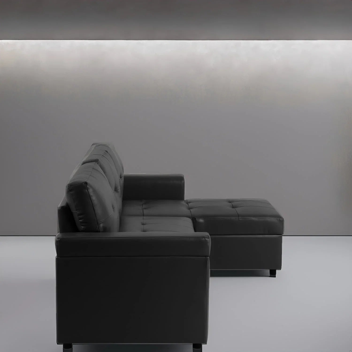 Divano sezionale reversibile con letto estraibile, chaise longue con contenitore nascosto, gambe durevoli,