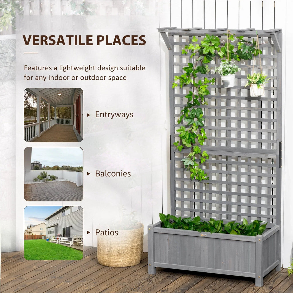 Fioriera in Legno con Spalliera, Letto da Giardino Rialzato per Piante Rampicanti con Fori di Drenaggio e Tetto