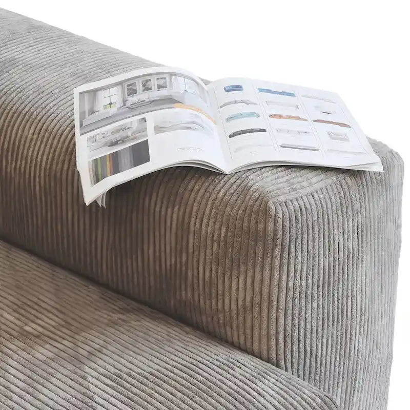 Divano componibile modulare grande, rivestimento in velluto a coste, a U, a 4 posti, con 2 pouf e 5 cuscini