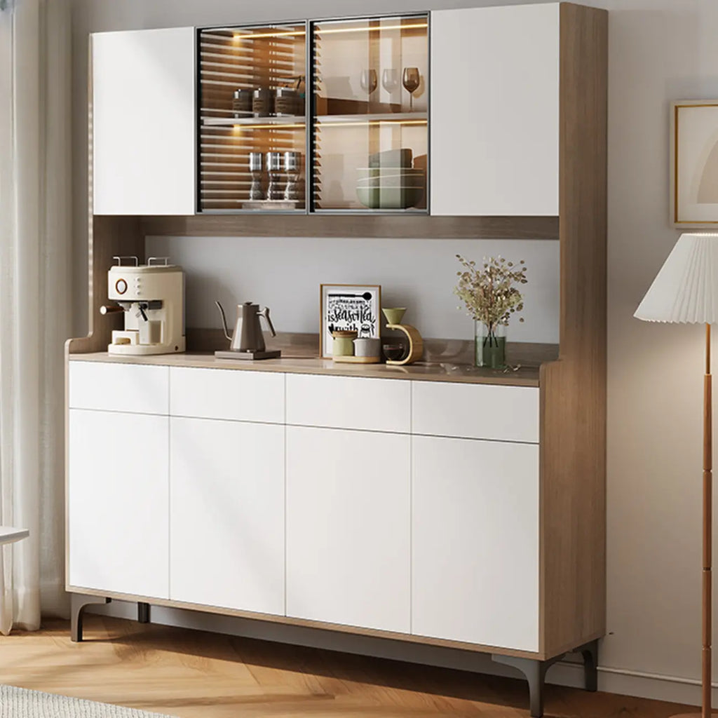 Credenza grande in legno e vetro con alzata superiore