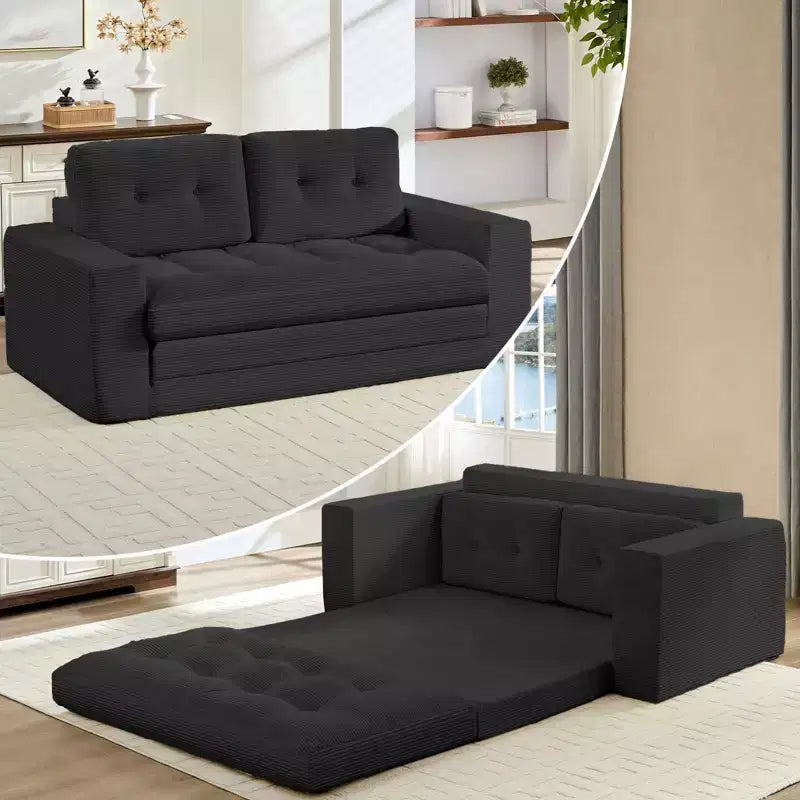 Mjkone Divano letto futon convertibile 2 in 1 da 180 cm, in tessuto a coste, pieghevole, con bottoni trapuntati, divanetto salvaspazio
