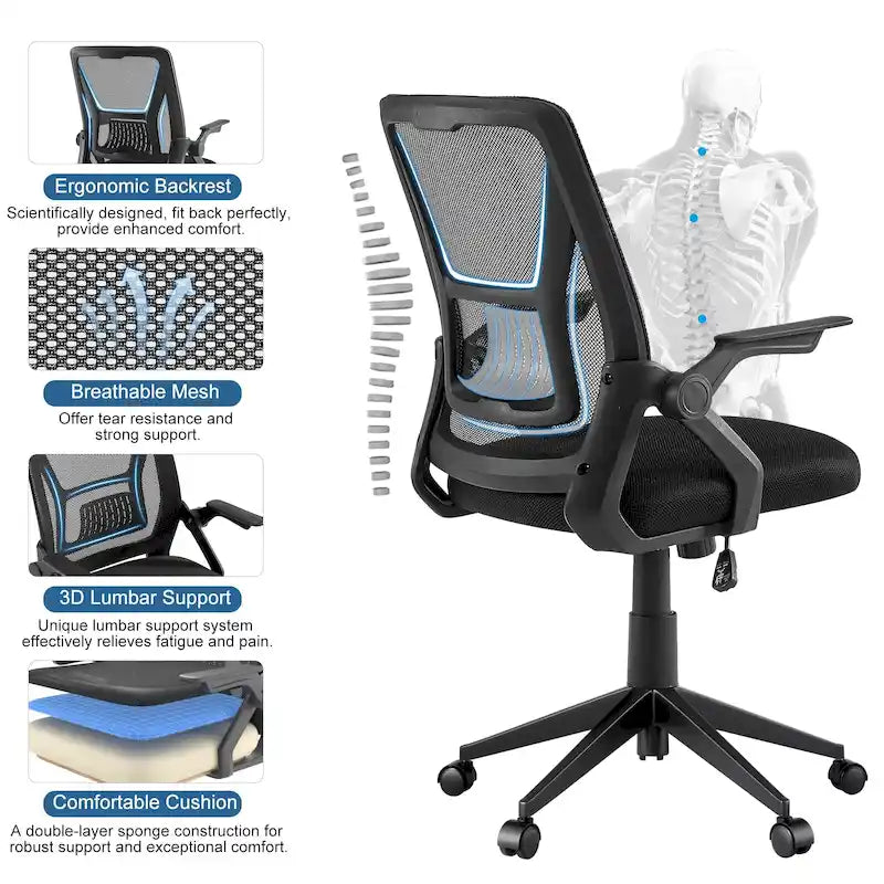 Javlergo Sedia da Ufficio Girevole a Schienale Medio con Supporto Lombare, Sedia da Scrivania Ergonomica da Computer in Rete con Braccioli