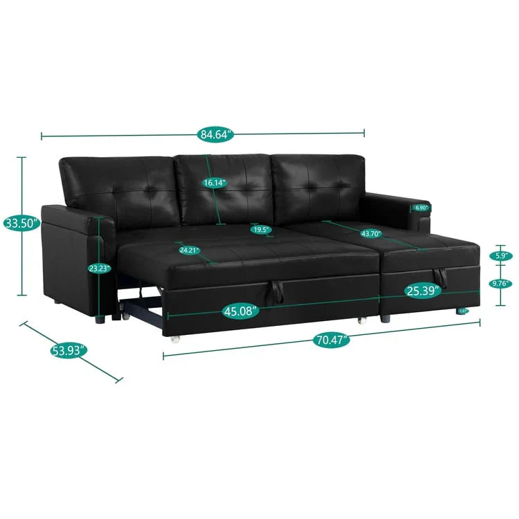 Divano componibile convertibile reversibile con letto estraibile, chaise longue con contenitore nascosto e gambe durevoli
