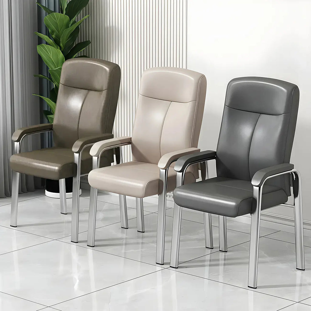 Sedia da ufficio HomeyFad moderna in pelle e metallo a 4 gambe con braccioli
