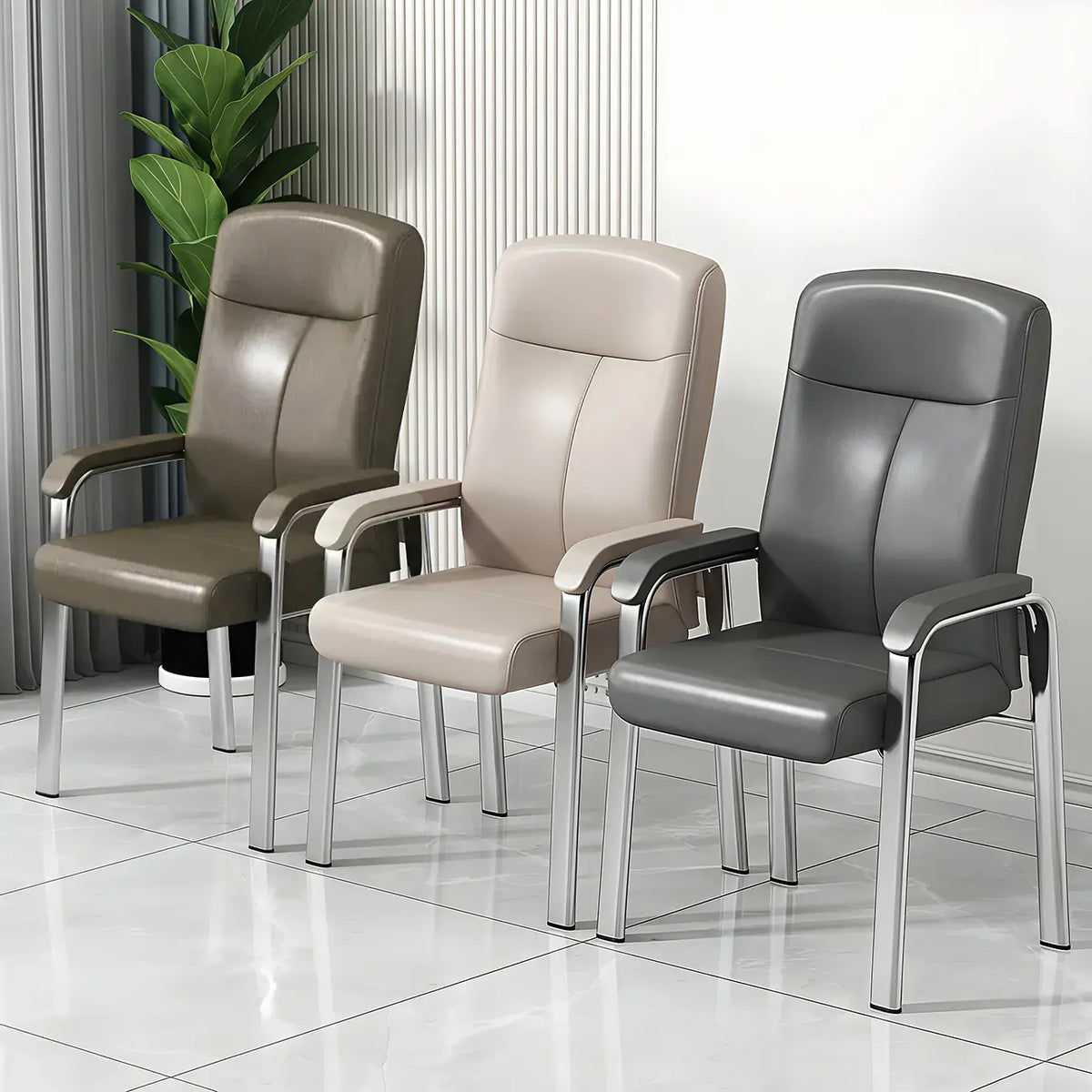 Sedia da ufficio HomeyFad moderna in pelle e metallo a 4 gambe con braccioli